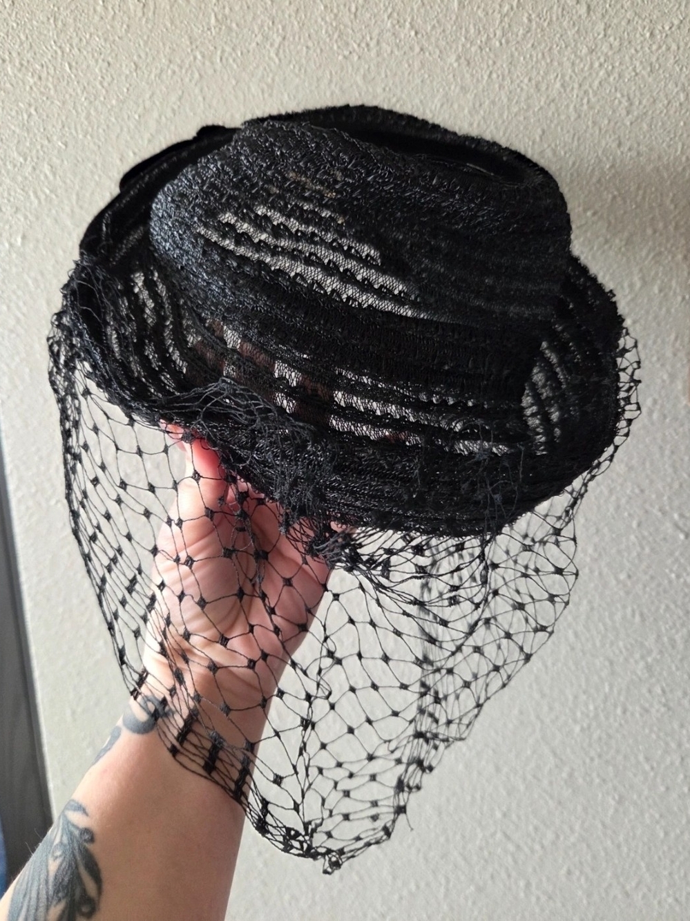 Vintage Black Veil Mourning Fascinator Hat